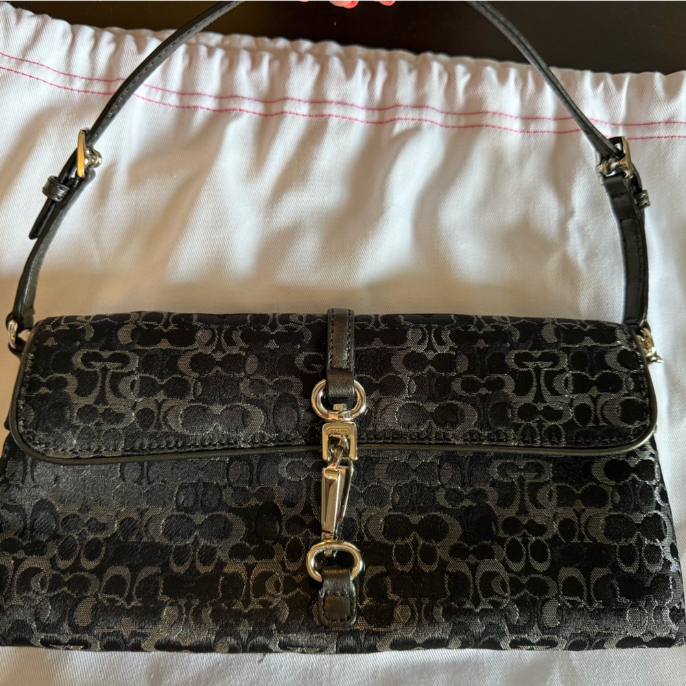 Coach Black and Gray Clutch with Signature Pattern